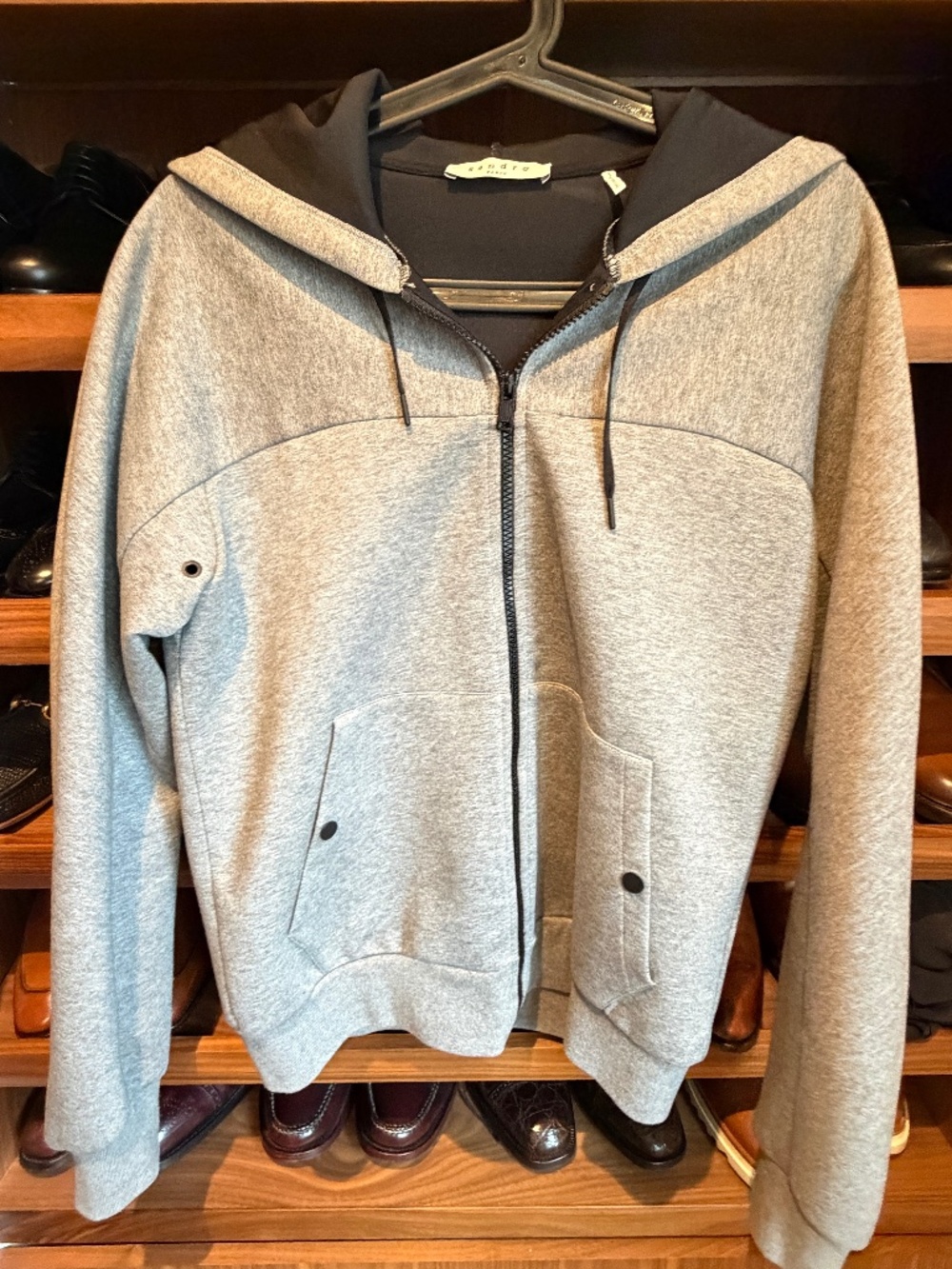 SANDRO GRAY & BLACK ZIPPER HOODIE